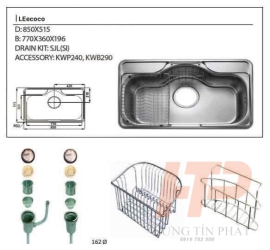 Chậu Inox một hố (Bao gồm Xiphong + 2 rổ)