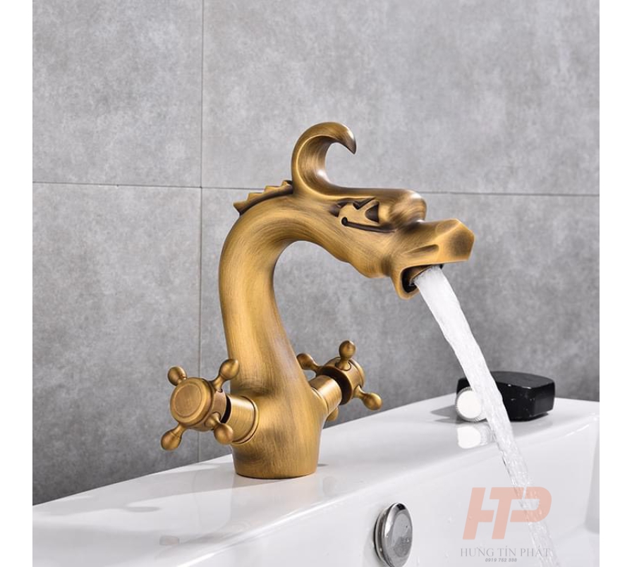 Vòi nước lavabo nóng lạnh đồng kiểu dáng đầu Rồng