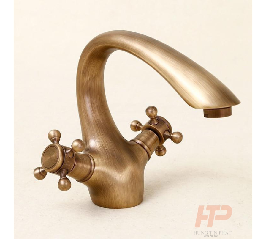 Vòi lavabo nóng lạnh mạ vàng 24K sang trọng quý tộc